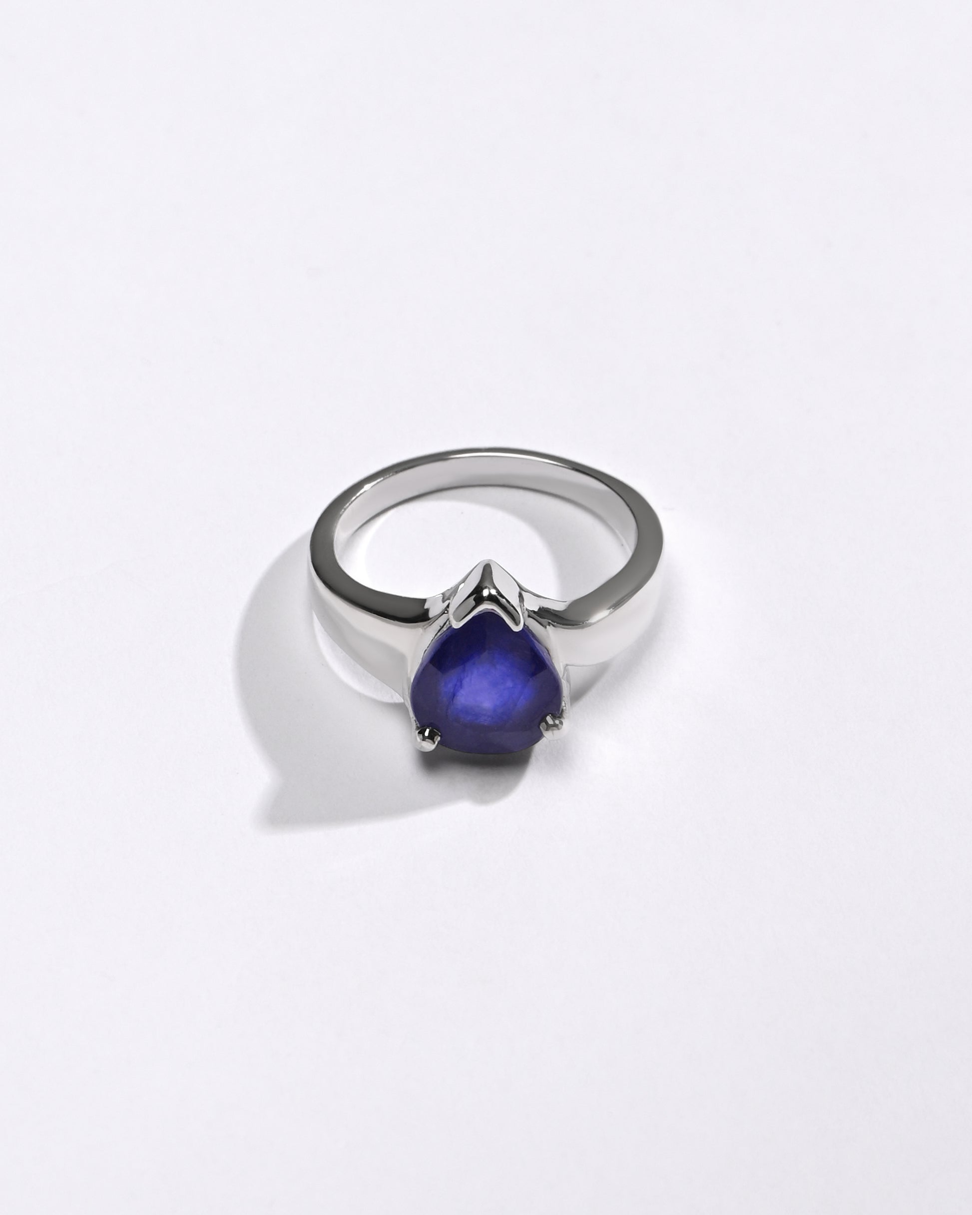 Blue Sapphire (Neelam) Ring – Precision Cut, 925 Silver - #1203N3 Drop - Myra
