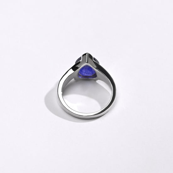 Blue Sapphire (Neelam) Ring – Precision Cut, 925 Silver - #1203N3 Drop - Myra