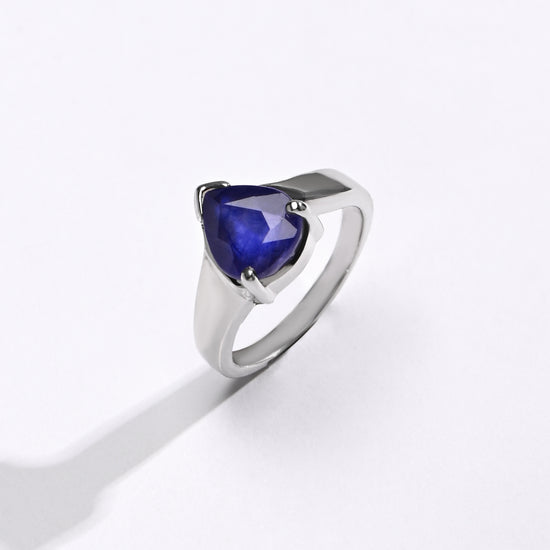 Blue Sapphire (Neelam) Ring – Precision Cut, 925 Silver - #1203N3 Drop - Myra