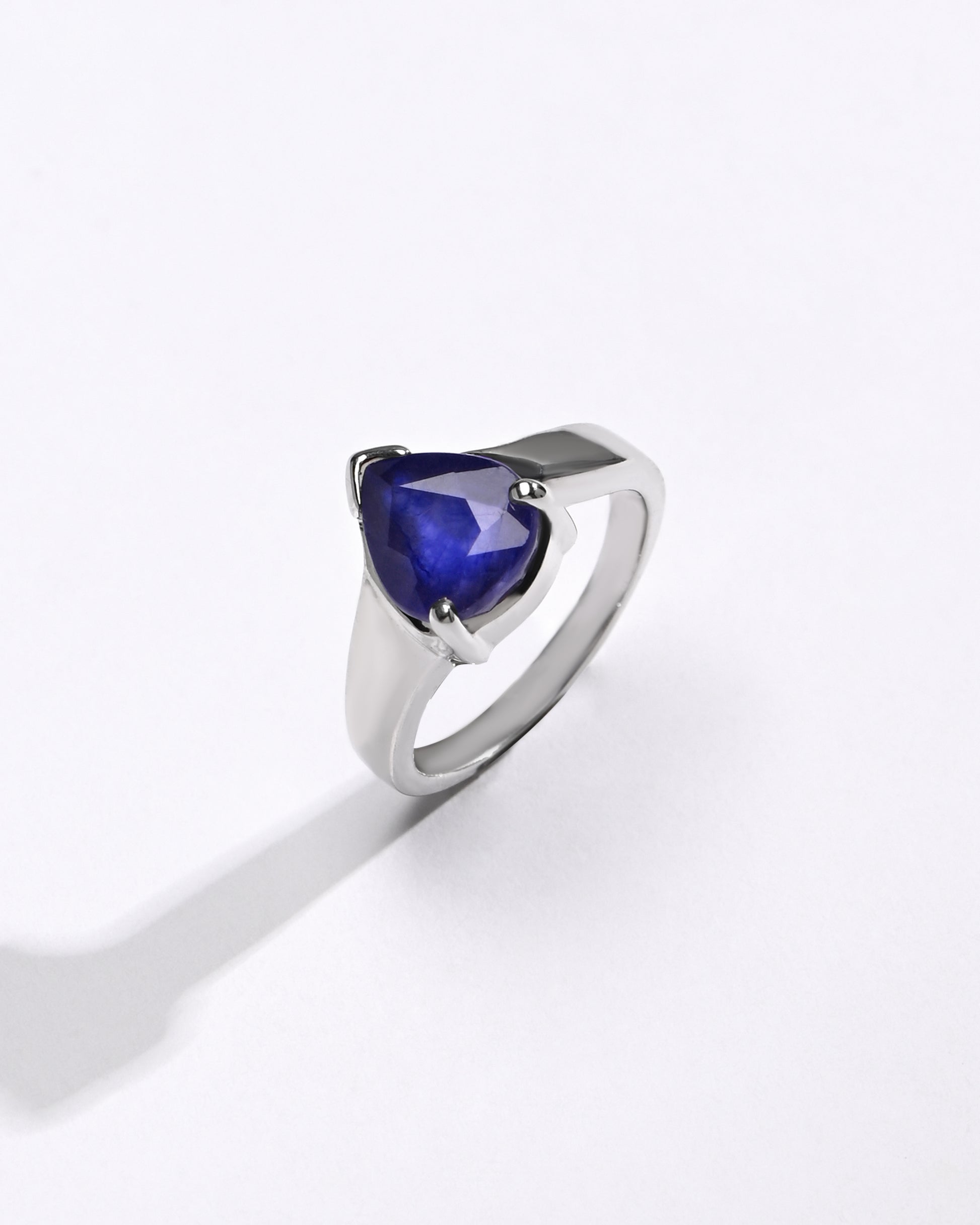 Blue Sapphire (Neelam) Ring – Precision Cut, 925 Silver - #1203N3 Drop - Myra