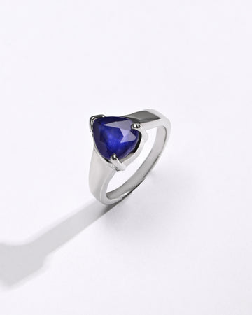 Blue Sapphire (Neelam) Ring – Precision Cut, 925 Silver - #1203N3 Drop - Myra