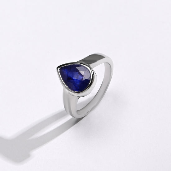 Classic Wear Blue Sapphire (Neelam) Ring – 925 Silver - #1203B Drop - Myra