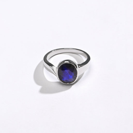 Classic Wear Blue Sapphire (Neelam) Ring – 925 Silver - #1203B Ov - Myra
