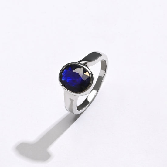 Classic Wear Blue Sapphire (Neelam) Ring – 925 Silver - #1203B Ov - Myra