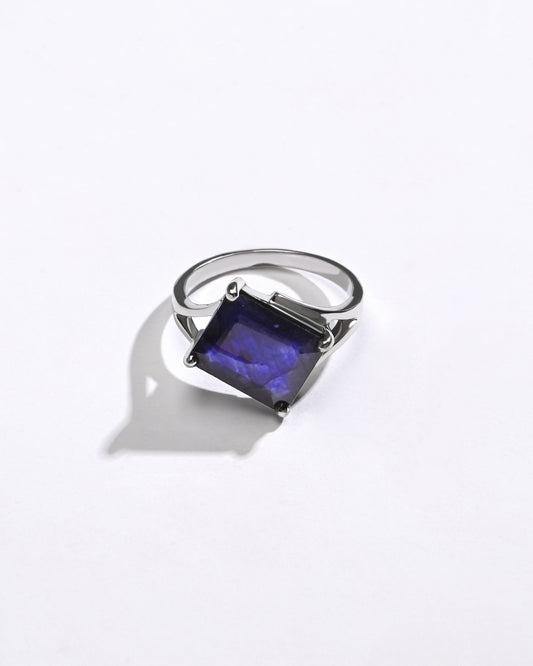 Glossy Blue Sapphire (Neelam) Ring – 925 Silver - #1212N4 Re - Myra