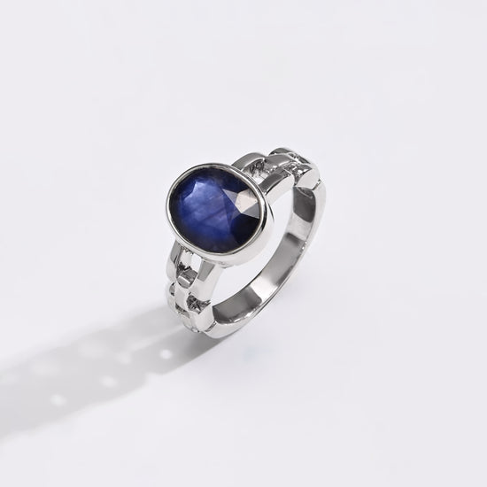 Comfort Fit Blue Sapphire (Neelam) Ring – 925 Silver - #1245B - Myra