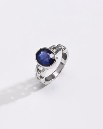 Comfort Fit Blue Sapphire (Neelam) Ring – 925 Silver - #1245B - Myra
