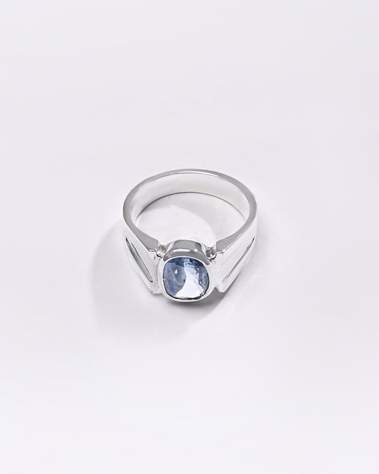Statement Blue Sapphire (Neelam) Ring in 925 Sterling Silver - Shakti Premium