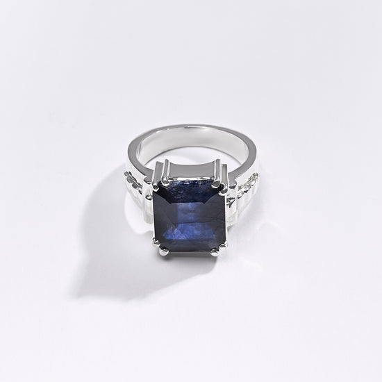 Premium Blue Sapphire (Neelam) Ring in 925 Silver - #1236N8 - Myra