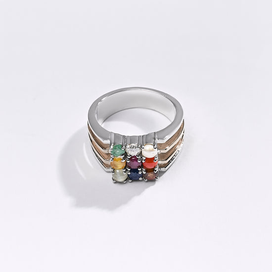 Premium Navratna Ring in 925 Silver from Myra Gems 