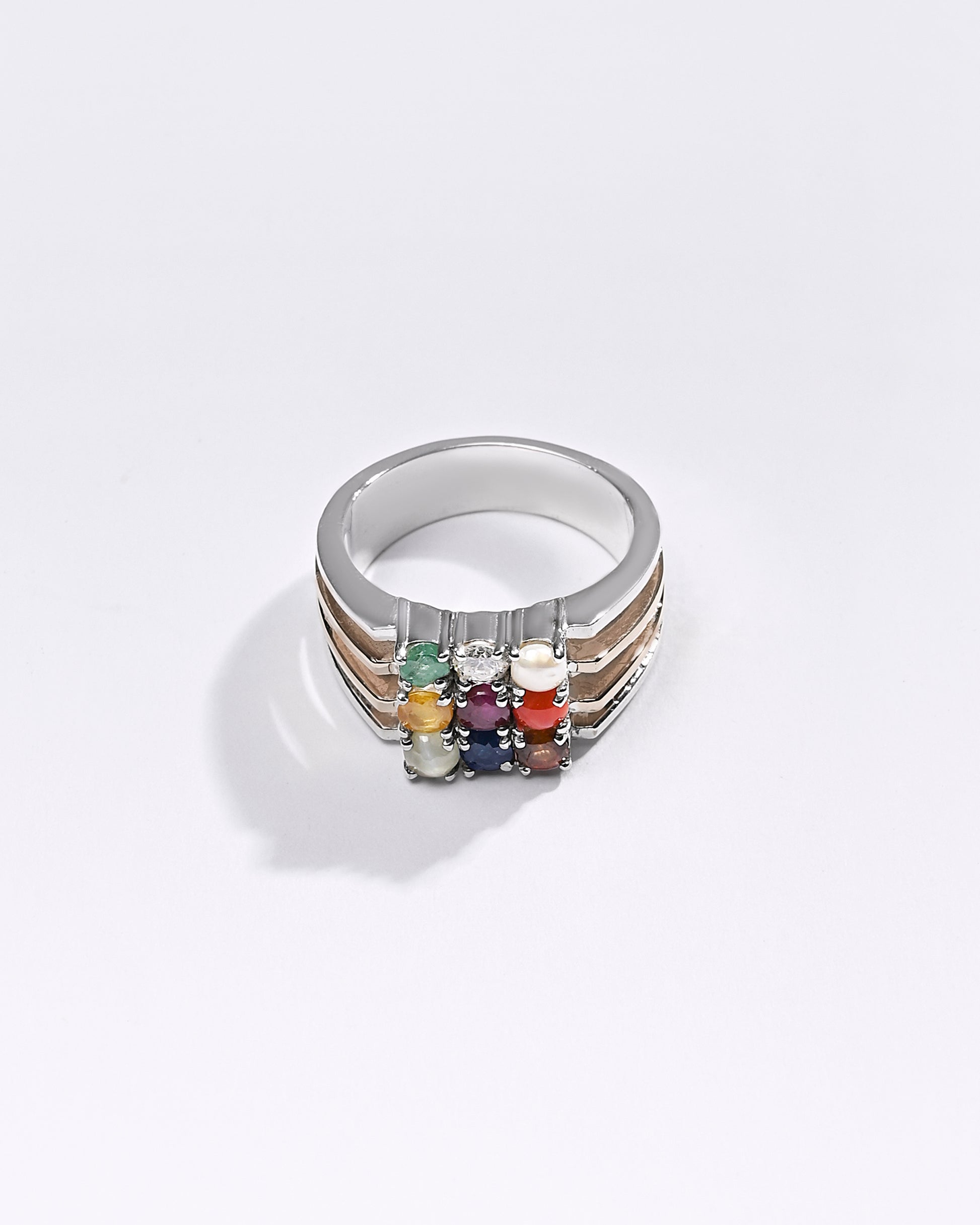 Premium Navratna Ring in 925 Silver from Myra Gems 
