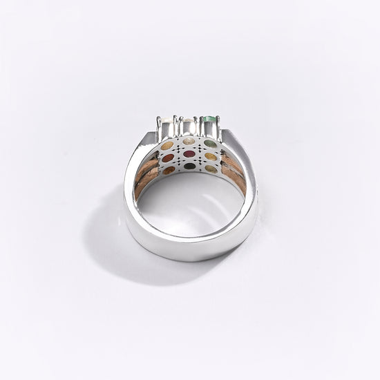 Premium Navratna Ring in 925 Silver from Myra Gems 