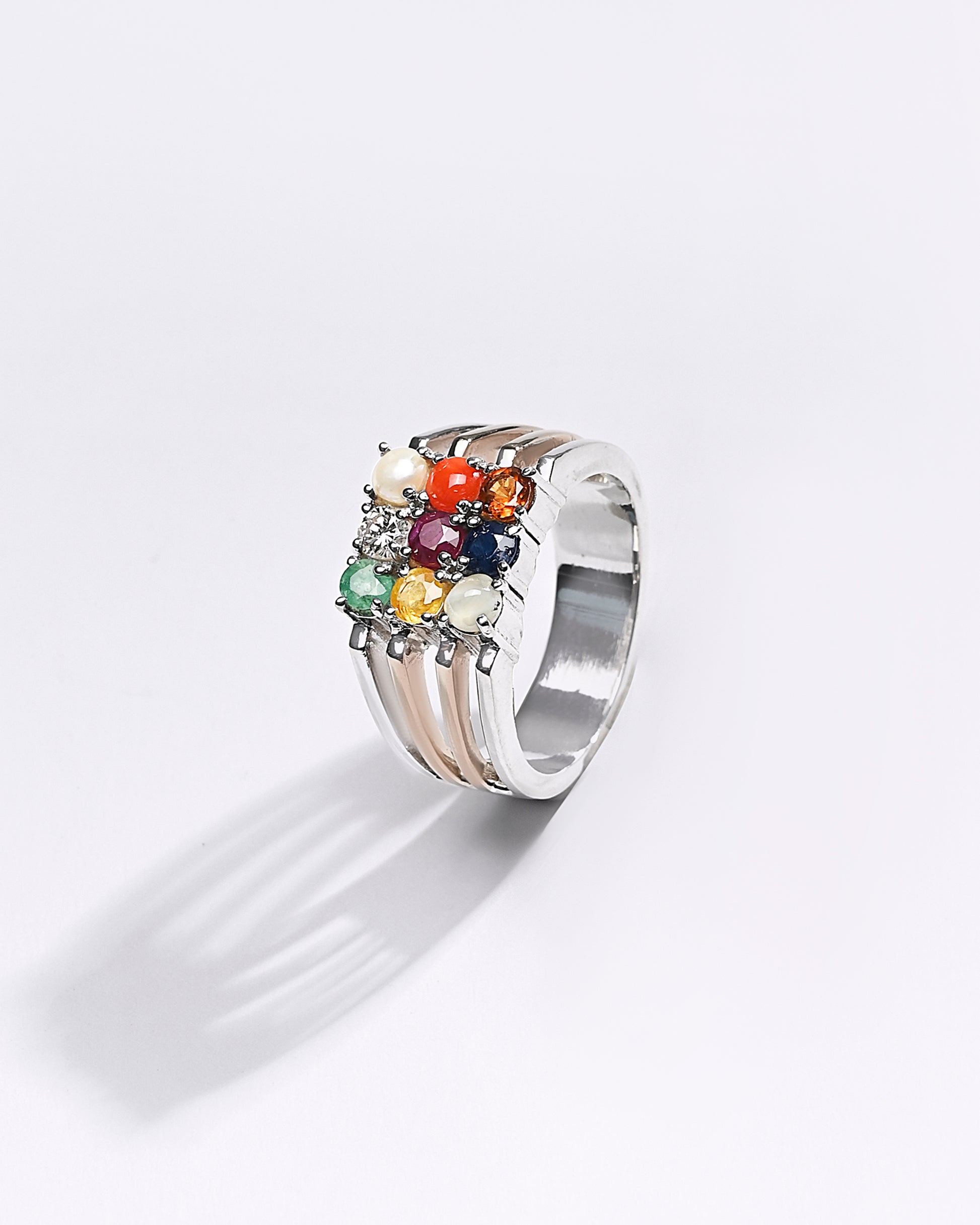 Premium Navratna Ring in 925 Silver from Myra Gems 