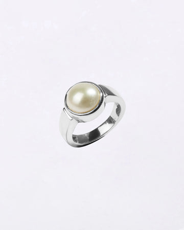 Natural Pearl (Moti) Ring in 925 Silver - Round Shakti