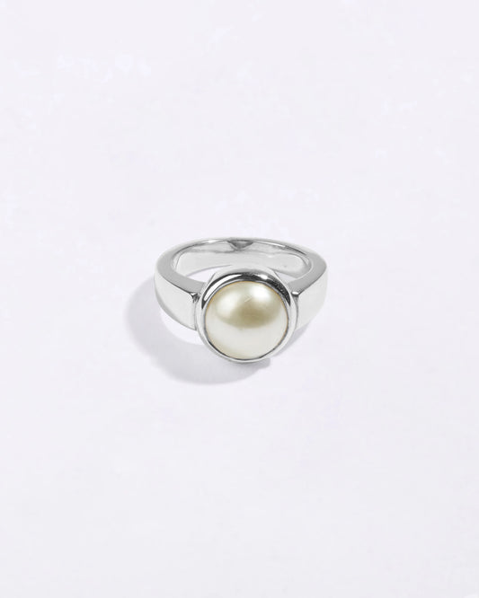 Natural Pearl (Moti) Ring in 925 Silver - Round Shakti