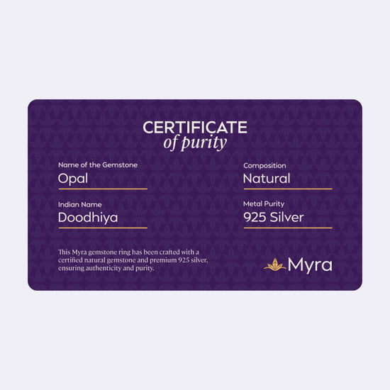 Certificate of Purity of Opal in 925 Silver