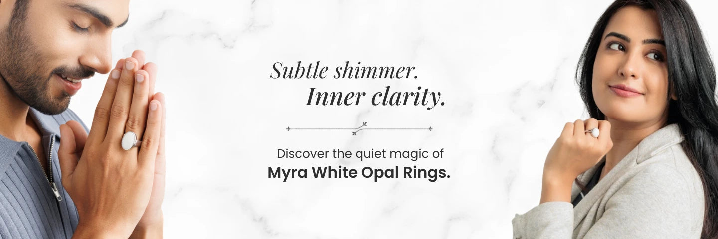 Myra Opal Silver Rings in Male and Female Hand