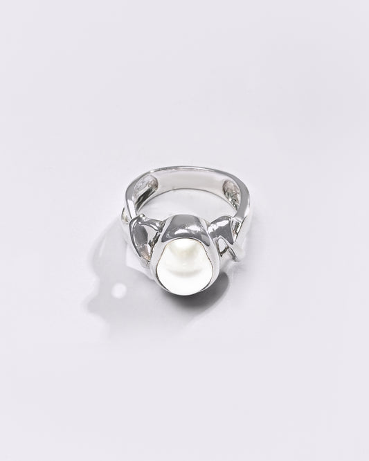 Premium Pearl (Moti) Ring in 925 Silver - #1210B - Myra