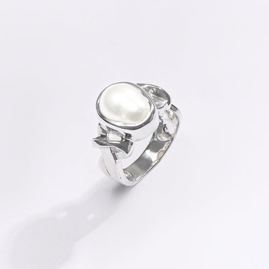 Premium Pearl (Moti) Ring in 925 Silver - #1210B - Myra
