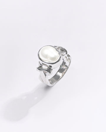 Premium Pearl (Moti) Ring in 925 Silver - #1210B - Myra
