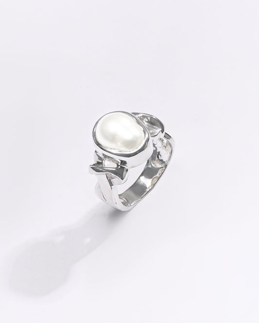 Premium Pearl (Moti) Ring in 925 Silver - #1210B - Myra