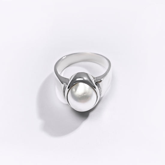 Premium Pearl (Moti) Ring in 925 Silver - #1224B - Myra
