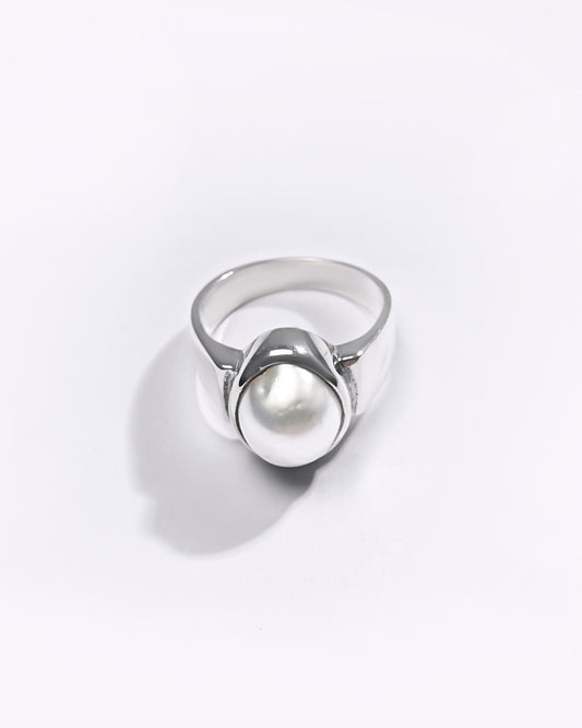 Premium Pearl (Moti) Ring in 925 Silver - #1224B - Myra