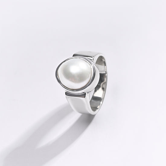 Premium Pearl (Moti) Ring in 925 Silver - #1224B - Myra