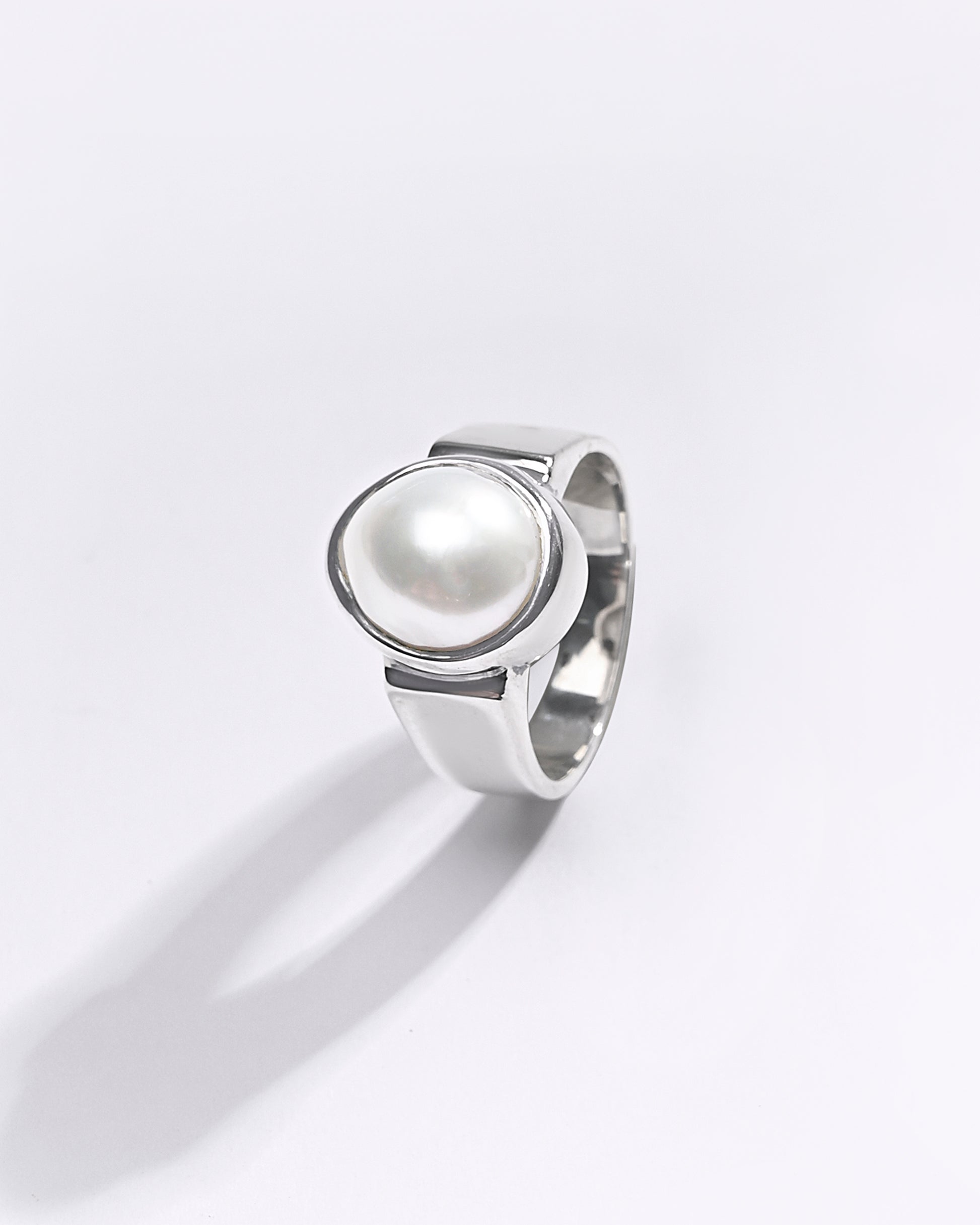 Premium Pearl (Moti) Ring in 925 Silver - #1224B - Myra
