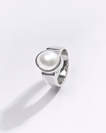 Premium Pearl (Moti) Ring in 925 Silver - #1224B - Myra