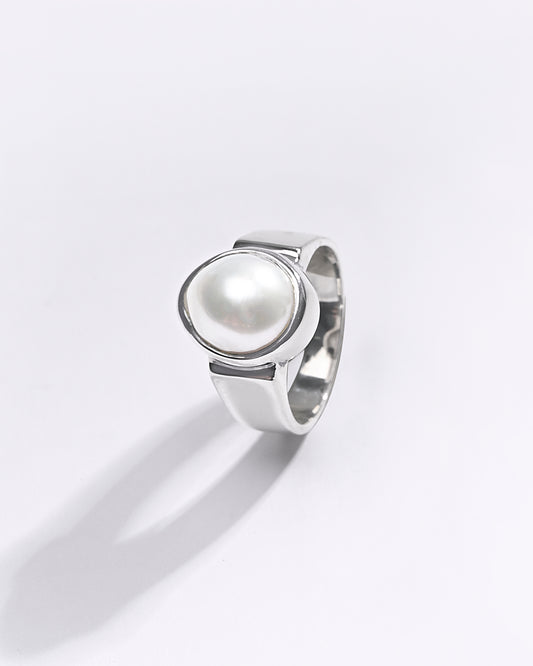 Premium Pearl (Moti) Ring in 925 Silver - #1224B - Myra