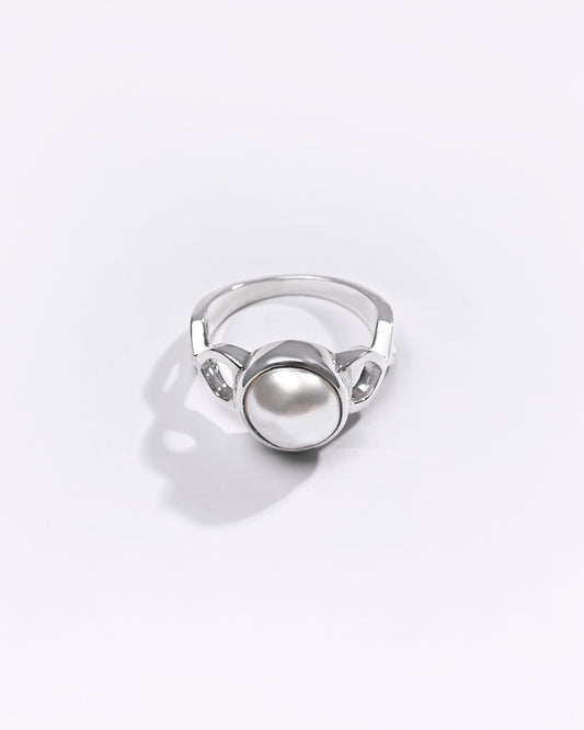 Premium Pearl (Moti) Ring in 925 Silver - #1105B - Myra