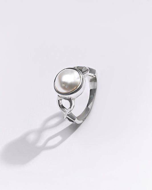 Premium Pearl (Moti) Ring in 925 Silver - #1105B - Myra