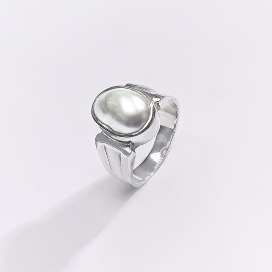 Premium Pearl (Moti) Ring in 925 Silver - #1111B - Myra