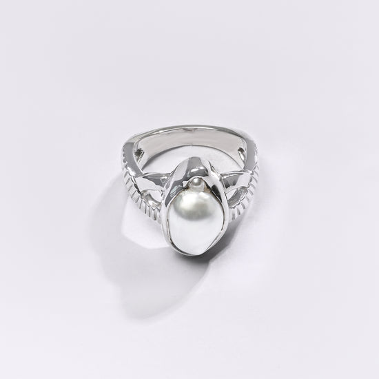 Premium Pearl (Moti) Ring in 925 Silver - #1256B - Myra