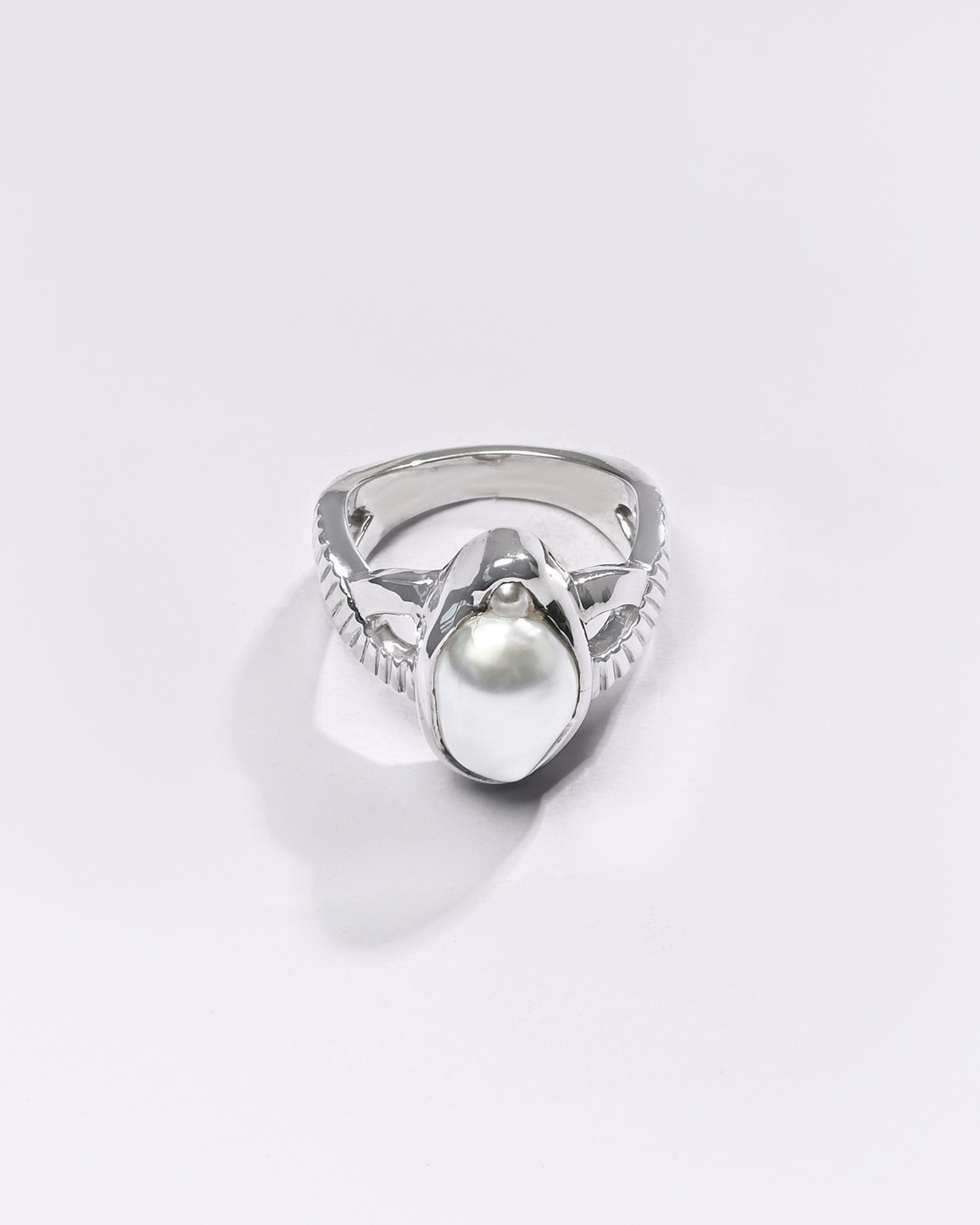 Premium Pearl (Moti) Ring in 925 Silver - #1256B - Myra