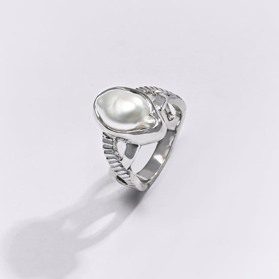 Premium Pearl (Moti) Ring in 925 Silver - #1256B - Myra