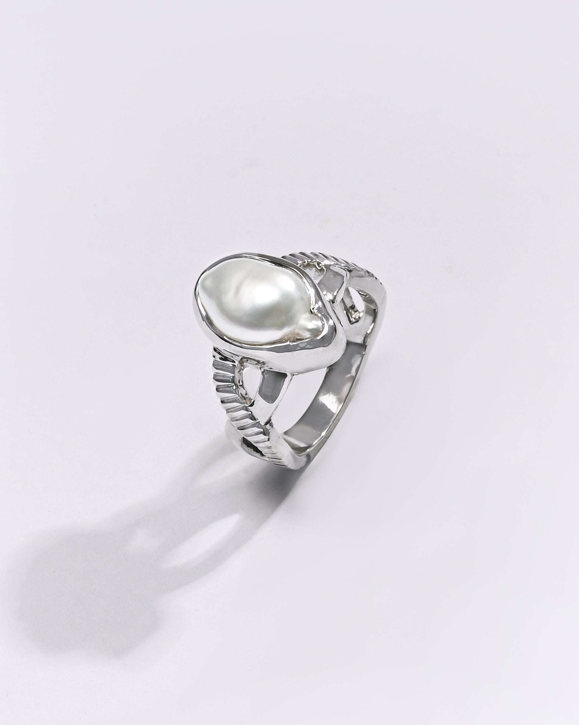 Premium Pearl (Moti) Ring in 925 Silver - #1256B - Myra