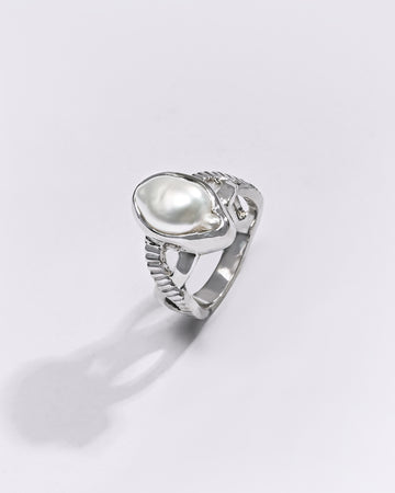 Premium Pearl (Moti) Ring in 925 Silver - #1256B - Myra