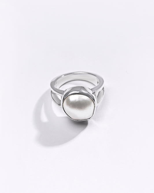 Premium Pearl (Moti) Ring in 925 Silver - #1270B - Myra