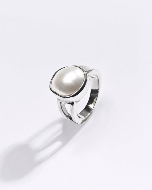Premium Pearl (Moti) Ring in 925 Silver - #1270B - Myra