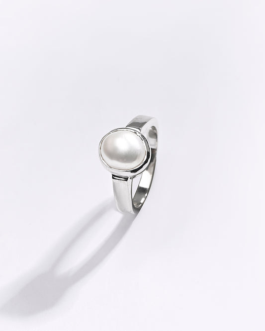 Premium Pearl (Moti) Ring in 925 Silver - #1200B - Myra