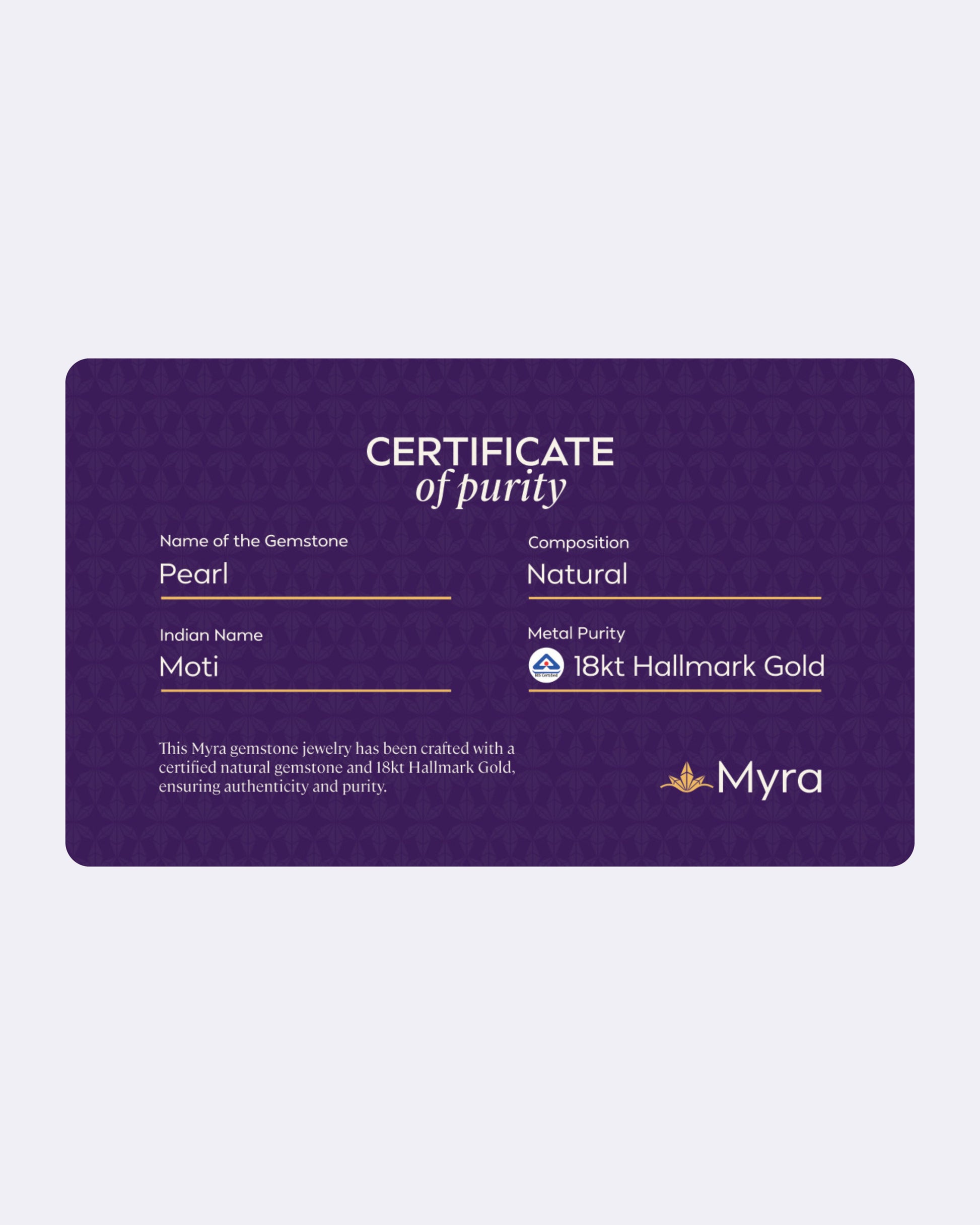 Certificate of Purity of Pearl in 18K Hallmark Gold