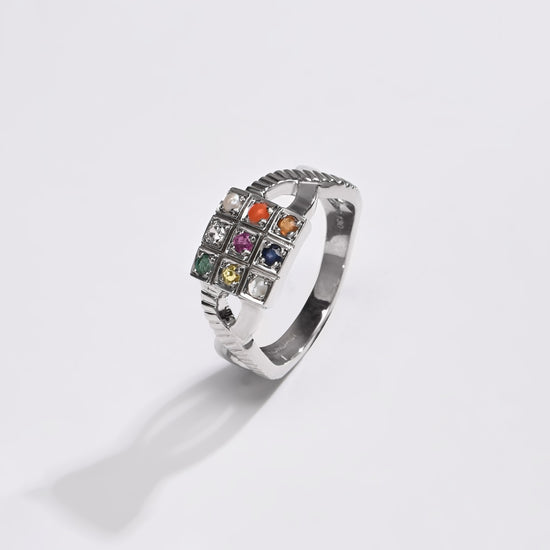 Navratna (Navgrah) Ring – 925 Silver Crafted - 1104 - Myra