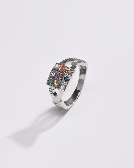 Navratna (Navgrah) Ring â€“ 925 Silver Crafted - 1104 - Myra