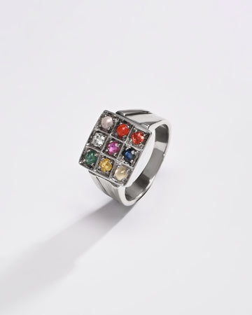 Navratna (Navgrah) Ring – 925 Silver Minimalist - 1111 - Myra