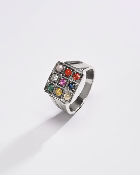 Navratna (Navgrah) Ring – 925 Silver Minimalist - 1111 - Myra
