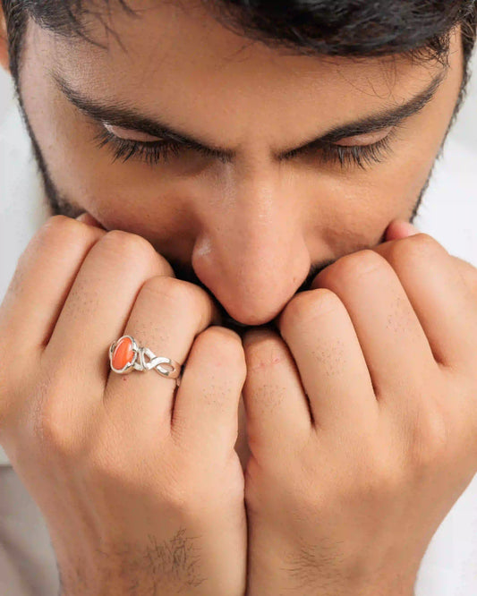 Unique Coral (Moonga) Ring in 925 Sterling Silver - Nova