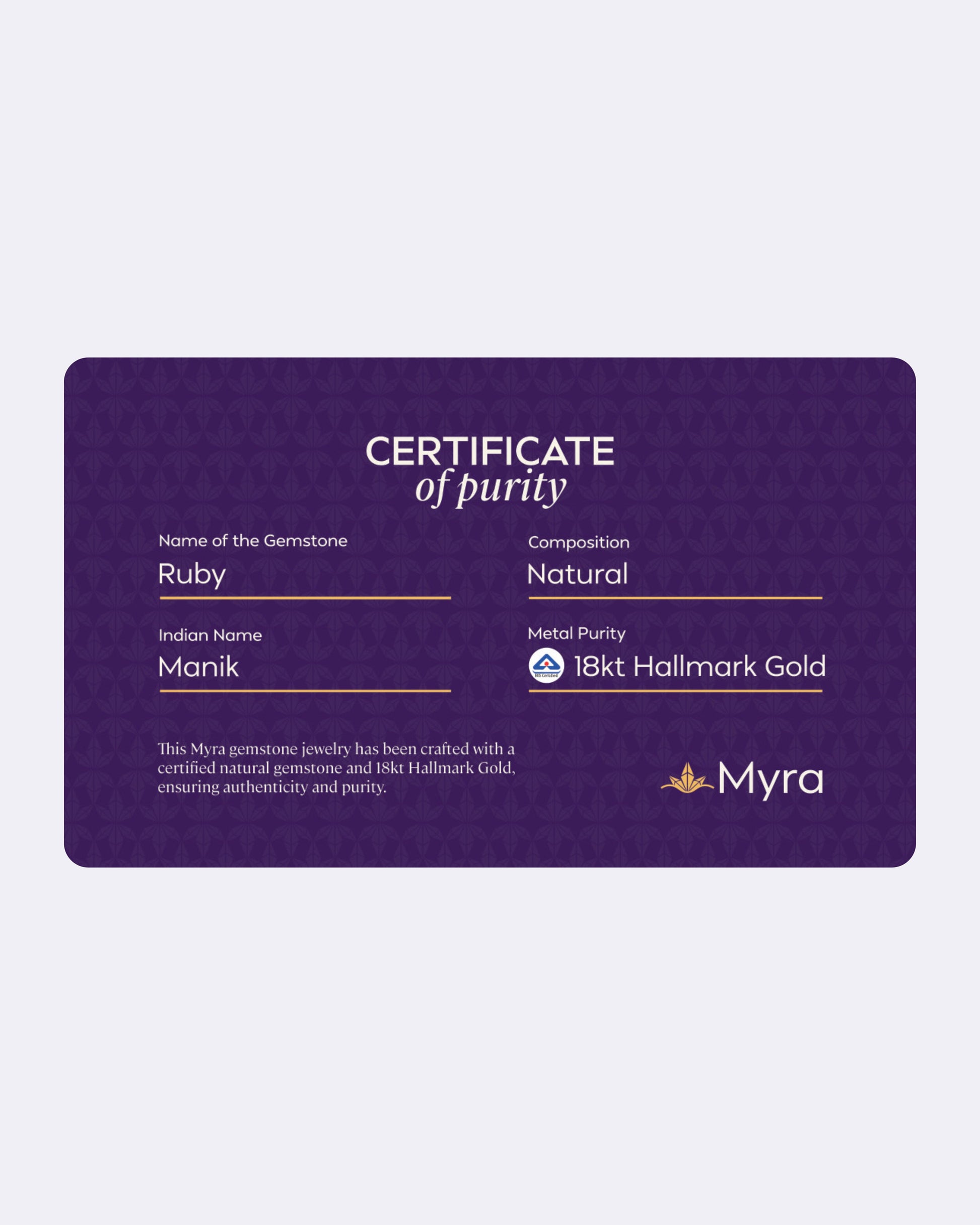 Certificate of Purity of Ruby in 18K Hallmark Gold