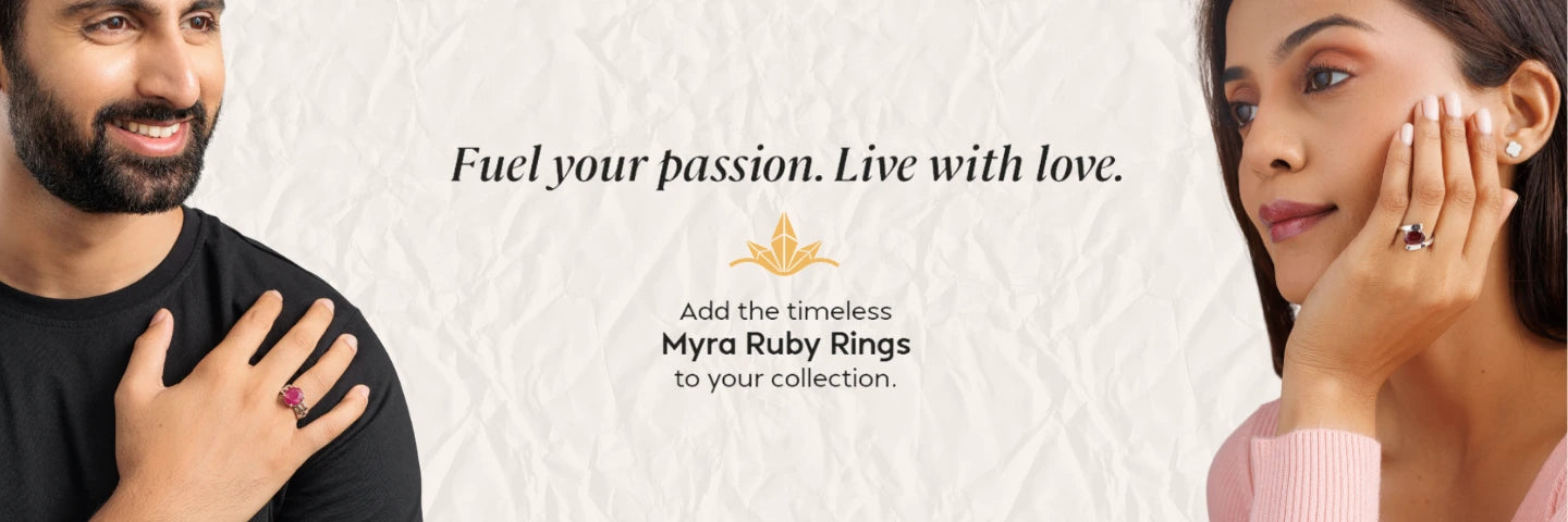 Myra Ruby Silver Rings in Male and Female Hand